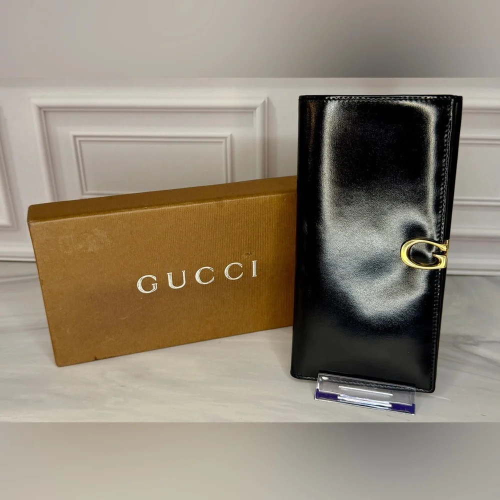 Gucci Vintage Queen Margaret Navy Blue Leather Long Bifold Wallet | Horsebit - Picture 2 of 7